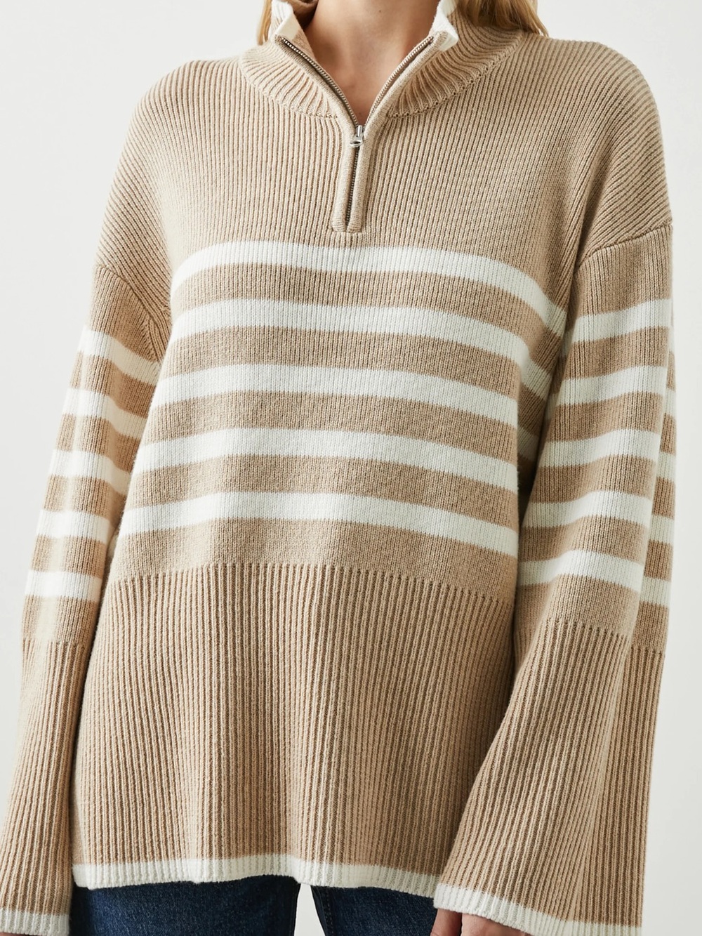 Rails XL Merino Wool Blend Striped Half Zip Sweater Neutral Beige Cream Coastal